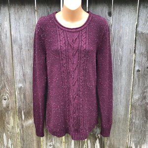 LL Bean Speckled Wine Red Sweater Cable Knit M Reg